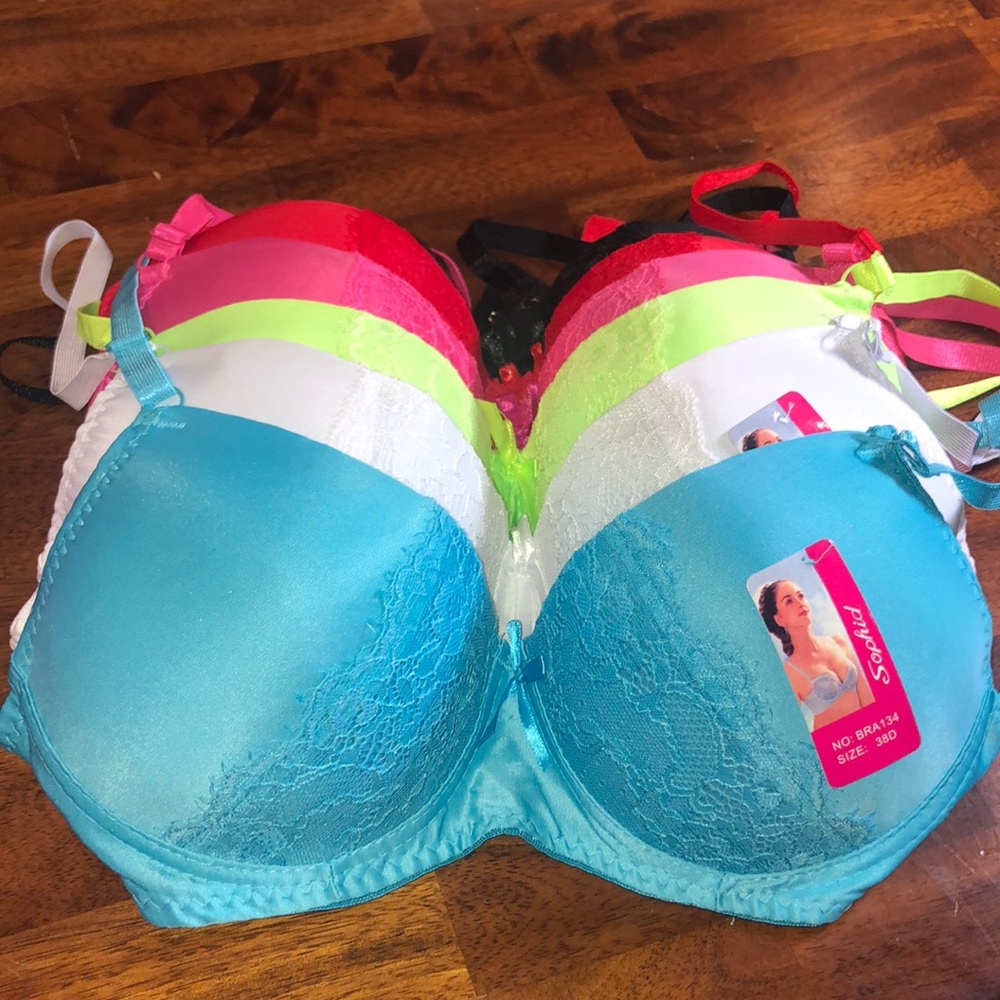 NWT Set of SIX bras padded random colors adjustable push up 38b